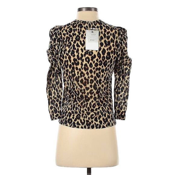 A.L.C. Karlie Leopard Print Puff-Sleeve T-Shirt‎ Size XS New with Tags - Picture 9 of 9